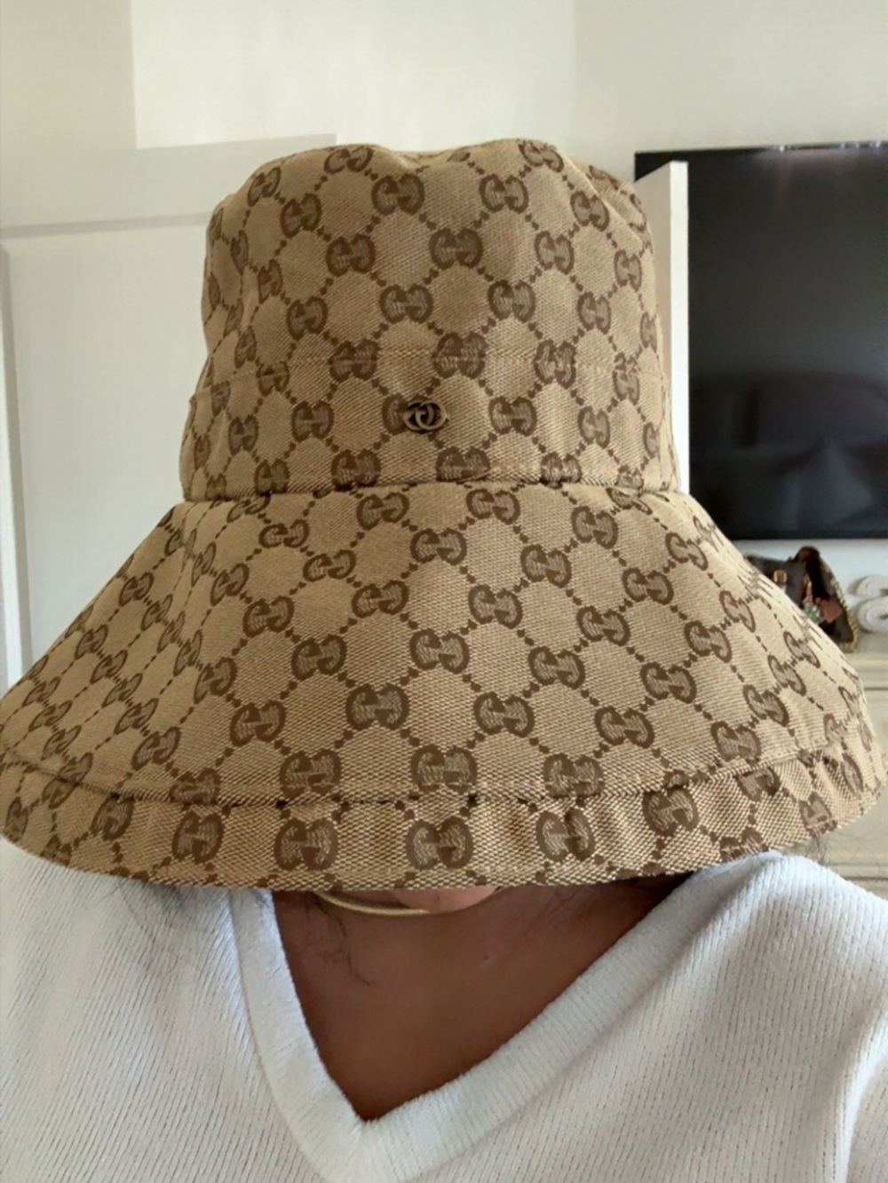 Gucci Brown GG Monogram Wide-Brim Bucket Hat - Picture 3 of 7